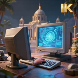 the temple of a cult that worships a computer from the 8 0 s, 3 d render, octane, ray tracing, unreal engine, high resolution, ultra detailed, photorealistic, 8 k