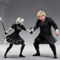 Screenshot from Nier Automata during a boss fight with Boris Johnson