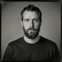 Radiohead, with a beard and a black shirt, a computer rendering by Martin Schoeller, cgsociety, de stijl, uhd image, tintype photograph, studio portrait, 1990s, calotype