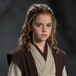 star wars portrait of a woman by greg rutkowski, young jedi princess, she looks like kat dennings, wavy hair with two strands around her face, wearing a the jedi robes, she is about 2 0 years old, detailed portrait, sharp foccus, artstation hq.