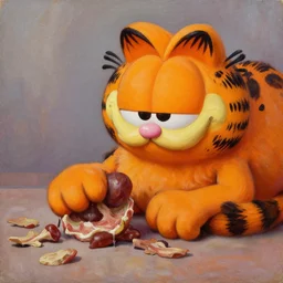 garfield the cat devouring jon, oil painting by dariusz zawadzki, artgerm