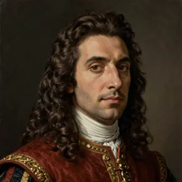 Portrait of a 18th Century King. Hispanic male, detailed face, 18th century, highly detailed, cinematic lighting, digital art painting by greg rutkowski