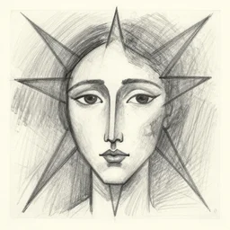A face , a star , a planet , the sea , love , Ink drawing , Abstract art , Pencil Sketch , by Wassily Kandinsky ,