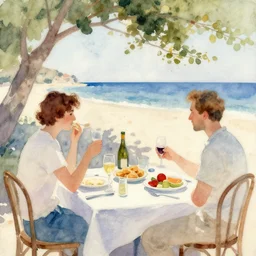 abstract watercolor painting of first summer day, portuguese lunch, cinematic light, national romanticism by anders zorn