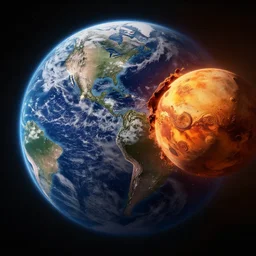 earth planet eating the mars, digital art, au naturel, hyper detailed, digital art, trending in artstation, cinematic lighting, studio quality, smooth render, unreal engine 5 rendered, octane rendered