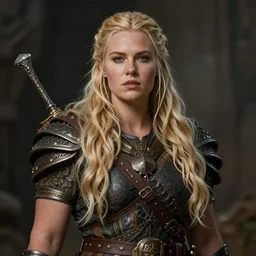 beautiful viking woman, blonde, tall, brawny, d & d, concept art, fantasy, steve argyle
