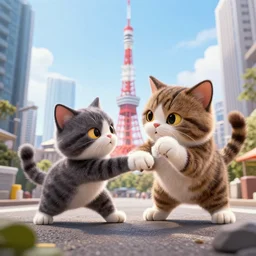cat attacking Tokyo, disaster movie poster, masterpiece, cgstudio