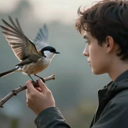 Person looking at a bird, high quality 4k, digital art, trending on artstation, wallpaper, cinematic