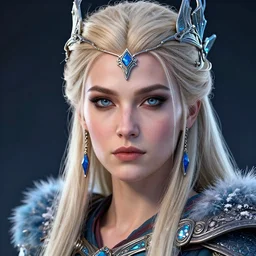 highly detailed close up portrait of Skadi, goddess of winter, digital art, concept art, character art, studio lightning, bright colors, intricate, masterpiece, photorealistic, hiperrealistic, sharp focus, high contrast, Artstation HQ, DeviantArt trending, 4k UHD, Unreal Engine 5
