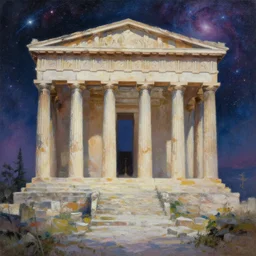 hellenic architecture, galactic astral realm journey in oil painting, trending on art station, surrealist art