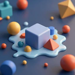 melting geometric shapes, 3 d render, center composition, artistic render, cinematic shot, 4 k render, cgi, contrasting colours
