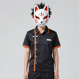 Haikyuu wearing mirrors-edge style clothes and a kitsune mask.