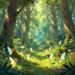 a forest full of little fairies, digital art, trending on artstation, HDR, bright colors