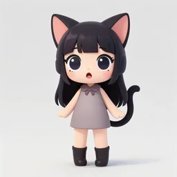 cute, full body, female, anime style, a salem cat girl, large eyes, surprised, beautiful lighting, sharp focus, simple background, creative