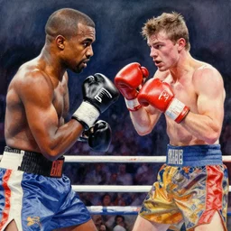 a beautiful painting of kanye west fist - fighting pete davidson in a boxing ring, rendered art, highly detailed painting by gaston bussiere, craig mullins, j. c. leyendecker 8 k, trending on artstation, art, fighting, watercolor