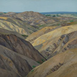 grand landscape of rocky hills, art by kotaro chiba