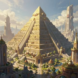 an futuristic solarpunk city with temples with a giant pyramid 8 k highly detailed hyperornate by marc simonetti and caspar david friedrich, trending on artstation