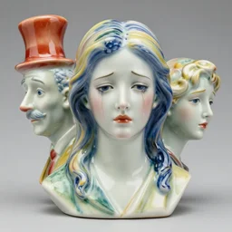 3 d full head and shoulders beautiful porcelain colourful woman with a sad expression and crying eyes by theodor seuss geisel and daniel arsham