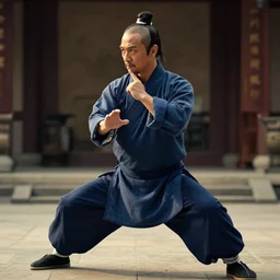 a kung fu master pondering his next move, cinematic shot