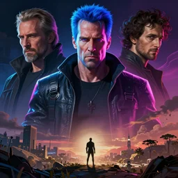 a cyberpunk christopher walken with blue hair, neon colors, concept art by artgerm and greg rutkowski and caravaggio and moebius