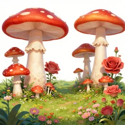 archipelago in the mushroom kingdom, red and white spotted giant mushrooms, exotic flora, giant roses, thousands of flowers, fantasy artwork, very very very beautiful scenery, hd, hdr, ue 5, ue 6, unreal engine 5, cinematic 4 k wallpaper, 8 k, ultra detailed, high resolution, artstation, award winning