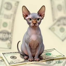 sphynx cat sits on money bill, nft avatar