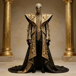 beautiful avant garde fashion look and clothes, highly detailed and intricate, golden ratio, hypermaximalist, ornate, luxury, elite, cinematic, designer fashion, Rick Owens, Yohji Yamamoto, Y3, ACRNYM, outfit photo, shot by Tim Walker in a detailed set designed studio, full body portrait