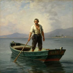 painting of old fisherman on a small boat by bouguereau