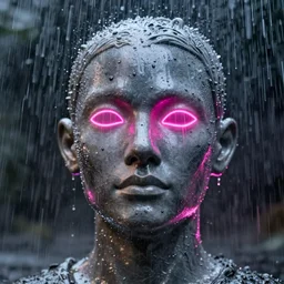 human face sculpture made out of rain, neon, rendered in octane, unreal engine, highly detailed, fantasy, realistic, beautiful, cinematic
