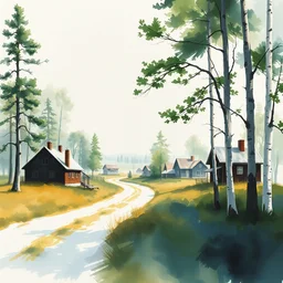 paint brush strokes, abstract watercolor painting of swedish village, birch and pine, art by hans dahl, by jesper ejsing, art by anders zorn, wonderful masterpiece by greg rutkowski, cinematic light, american romanticism by greg manchess, creation by tyler edlin