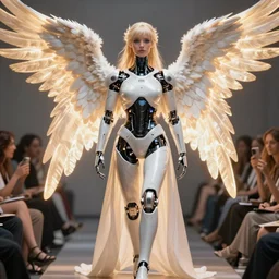 a stunning ultra detailed fantasy fine art full body portrait photo of a robot from ex machina movie dressed as an angel with glowing wings, by artgerm, karol bak and lisa holloway photography, full body shot, golden ratio composition, deep depth of field, perfect eyes and face, cyberpunk, soft lighting, artstation, 8 k