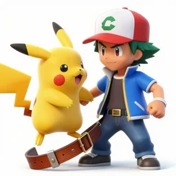 ash ketchum using a leather belt to hit pikachu, high quality, hyperdetailed, hyperrealistic, 4 k hd,
