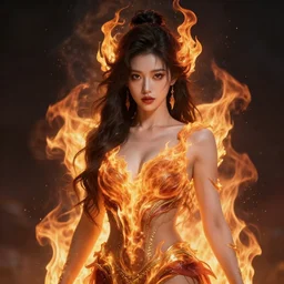 goddess of flame, 8 k resolution, ultra realistic, detailed,