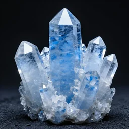 giant massive blue quartz crystals coming out of the ground, very tall crystals, surrounding a small lake, landscape photography, 2 0 mm, 8 k, high quality