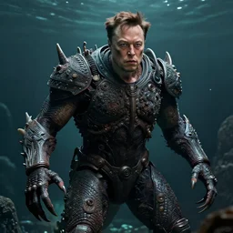 elon mush as a scary sea monster, photorealistic, cinematic lighting, highly detailed, very intricate, by hr giger