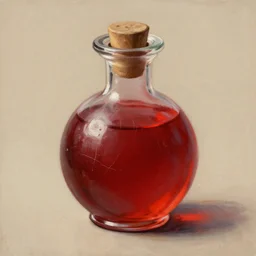 a beautiful painting illustration of a health potion, scratched vial, crimson, by greg rutkowski, featured on artstation, rpg item