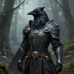 furry art of a male anthropomorphic crow fursona dressed as a valkyrie in a misty forest, deep focus, d & d, fantasy, intricate, elegant, highly detailed, digital painting, artstation, concept art, matte, sharp focus, illustration, hearthstone, art by artgerm and greg rutkowski and alphonse mucha