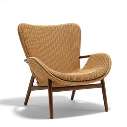 mid-century papasan chair, stylized 3d render, isolated on a pure white background, centered, entire object in frame, sharp focus, soft studio lighting