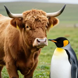 penguin mix with highland cow as a person