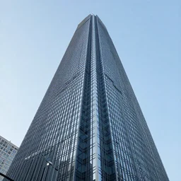 photograph of a skyscraper from the perspective of an ant