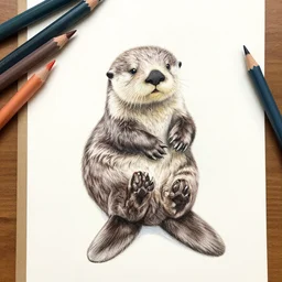 a sea otter drawn with colored pencils