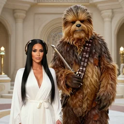 skooki as jabba the hut in star wars and kim kardashian princess leia jabbas palace hyper realism 4k