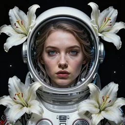 space suit girl intimate deep space, symmetrical, maximalist, lily frame, art by ilya kuvshinov, rossdraws, sharp focus, art by wlop and artgerm, extreme detail, detailed drawing, hyper detailed face, mohrbacher, featured on artstation, octane render,, 8 k