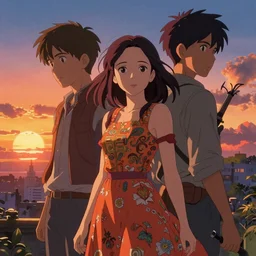 Mila Kunis, sunset, intricate, highly detailed, digital painting, artstation, official media, anime key visual, concept art, rich vivid colors, ambient lighting, sharp focus, illustration, art by Artgerm, Makoto Shinkai, Ilya Kuvshinov, Lois Van Baarle, and Rossdraws