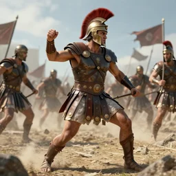 A spartan man fighting Athenians in a battlefield, award winning, trending on artstation, unreal engine