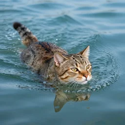 cat swimming in the ocean, photorealistic, detailed
