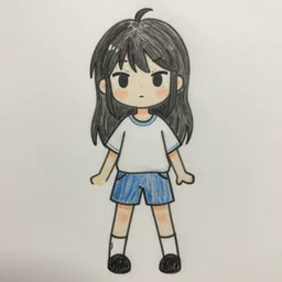 poorly drawn anime girl, cute outfit, posing, crayon art, very silly looking