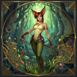 ahri from league of legends in an enchanted forest, intricate illustration by krenz cushart, alphonse mucha, artgerm, trending on artstation