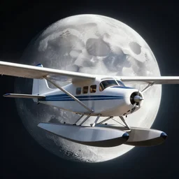 a seaplane flying to the moon, intricate, highly detailed, soft illumination, digital painting, artstation, concept art, smooth, sharp focus, illustration, cinematic, vfx, 4 k