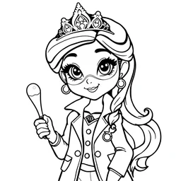 princess scientist, in the colouring book style, black and white, disney, marvel, labcoat, tiara, cartoon,